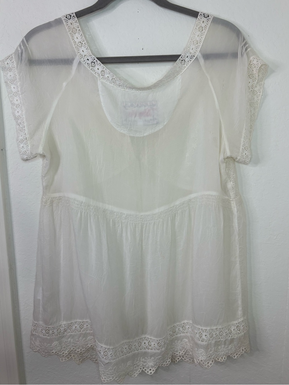 Johnny Was Ivory Embroidered Lace Boho Peasant Blouse Sheer Sleeve Medium - Picture 9 of 16
